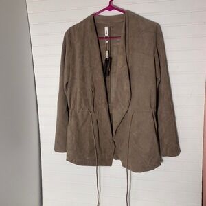Glam Taupe Suede Drape Front Drawstring Jacket Women Size S‎